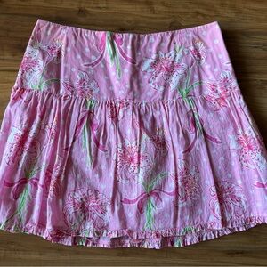 Lilly Pulitzer Pink and Green Tiered Skater Mini Skirt